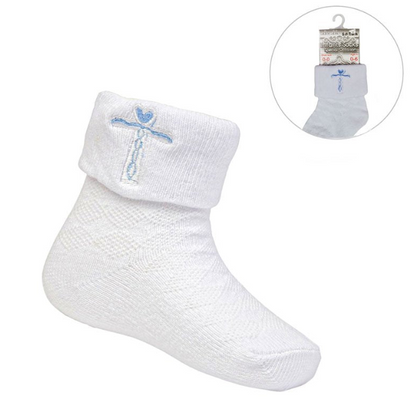 WHITE ANKLE SOCKS W/CROSS EMBROIDERY (0-12 Months) (PK12) S11-B