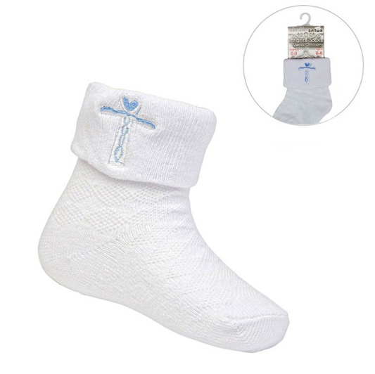 WHITE ANKLE SOCKS W/CROSS EMBROIDERY (0-12 Months) (PK12) S11-B