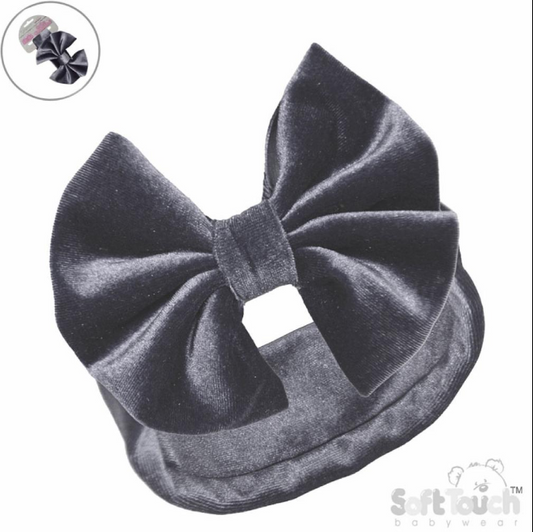 Grey Velour Headband W/Bow (PK12) HB114-G