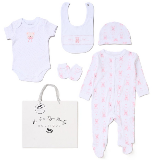 6pc Baby Mesh Bag Gift Set - Pink Teddy (PK4) (NB-6m) H12813NB