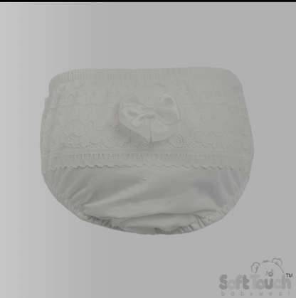 Floral Lace Frilly Pants - White (0-18 Months) (PK6) FP30-W