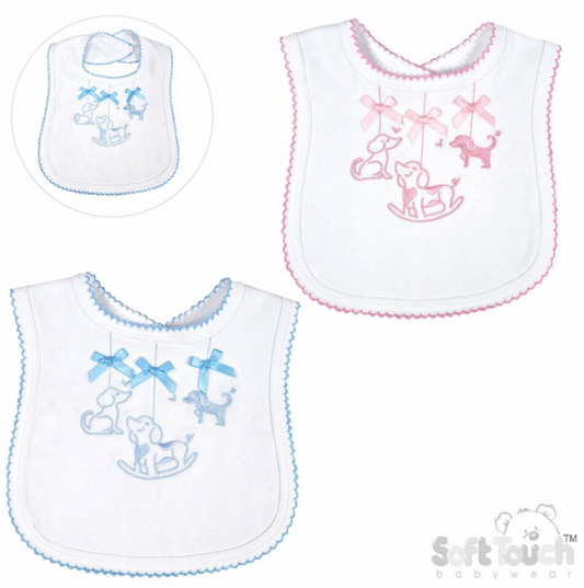 Velco Fastening Embroidered Bib - Puppies (33x22cm) (PK12) P3619-BP