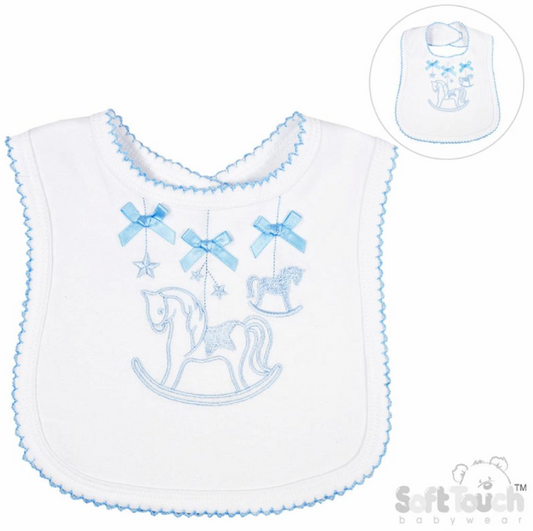 Velco Fastening Embroidered Bib - Blue Horse (33x22cm) (PK12) P3617-BP-B