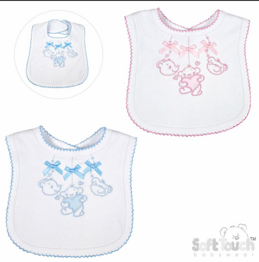 Velco Fastening Embroidered Bib - Teddy (33x22cm) (PK12) P3616-BP