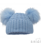 Deluxe Baby Blue Checked/Striped Hat w/Pom Poms (2-5yrs) (PK6) H674-BB