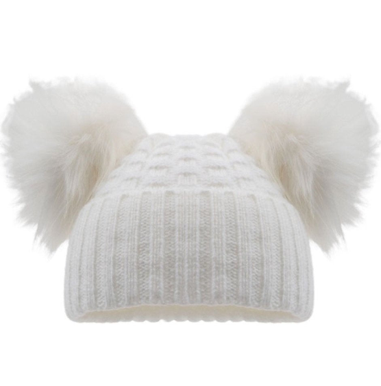 Deluxe Baby White Checked/Striped Hat w/Pom Poms (NB-12m) (PK6) H670-W