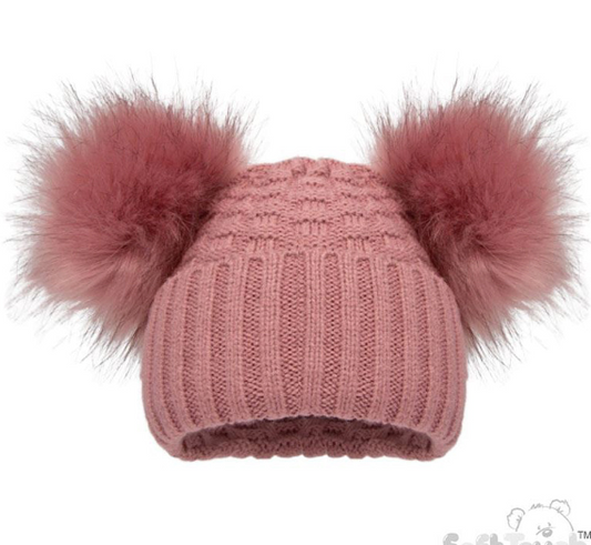 Deluxe Deco Rose Checked/Striped Hat w/Pom Poms (NB-12m) (PK6) H670-DR