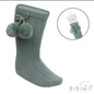 SAGE GREEN 'ELEGANCE' KNEE LENGTH SOCKS W/POM POM : (0-24 MONTHS) S355-SG