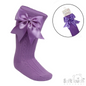 PLUM 'ELEGANCE' KNEE LENGTH SOCKS W/SATIN BOW : (0-24 Months) S350-PL