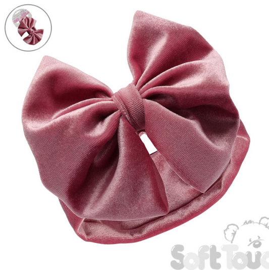 DUSTY PINK VELOUR HEADBAND W/BOW : (PK12) HB114-DP