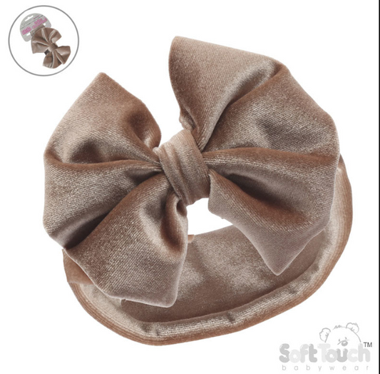 COFFEE VELOUR HEADBAND W/BOW : (PK12) HB114-COF