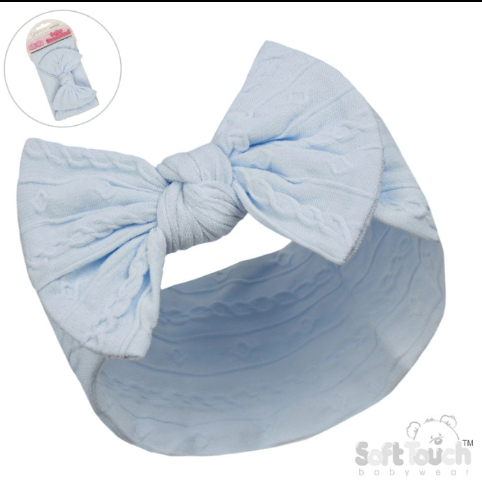 SKY BLUE CABLE HEADBAND W/BOW : (PK12) HB112-SK