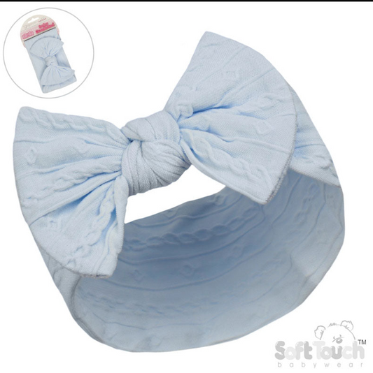 SKY BLUE CABLE HEADBAND W/BOW : (PK12) HB112-SK