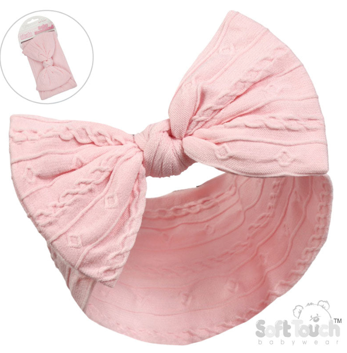 PINK CABLE HEADBAND W/BOW : (PK12) HB112-P