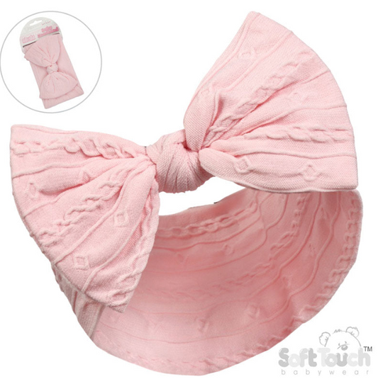 PINK CABLE HEADBAND W/BOW : (PK12) HB112-P