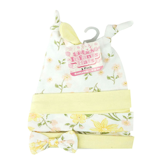 GIRLS 3 PACK HATS - Floral Print (0-3 Months) (PK6) CC203-H