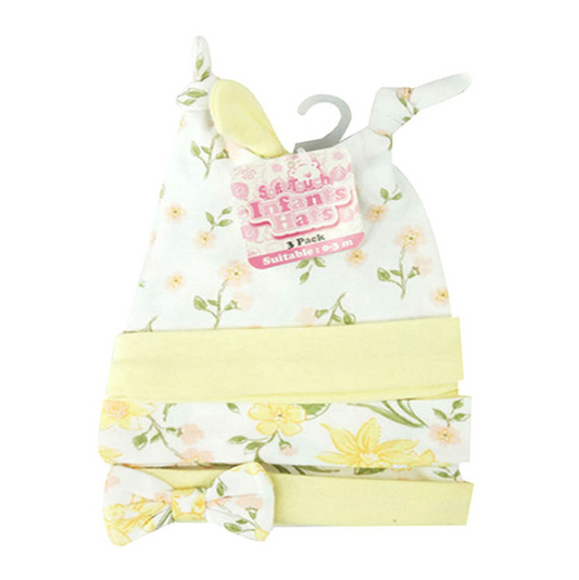 GIRLS 3 PACK HATS - Floral Print (0-3 Months) (PK6) CC203-H