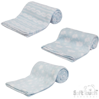 PRINTED BLUE BABY FLEECE WRAP (PK12) FBP10-B