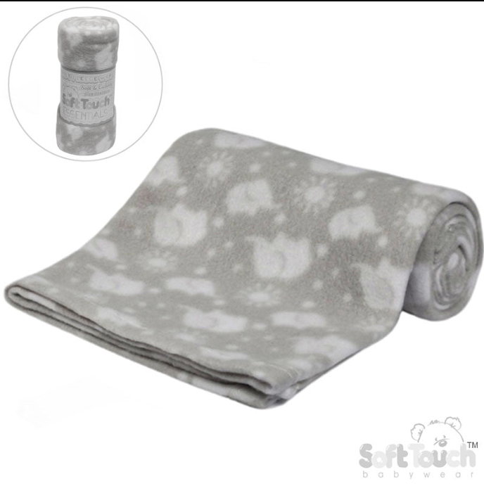 PRINTED GREY BABY FLEECE WRAP (PK12) FBP10-G