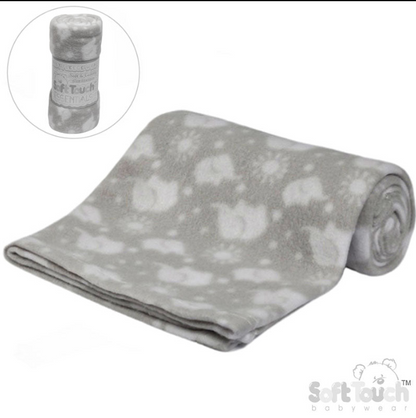 PRINTED GREY BABY FLEECE WRAP (PK12) FBP10-G