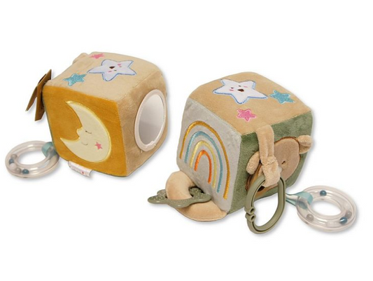 Baby Bear Activity Cube with Clip, Bead Rattle, Mirror and Teether (11cm) (PK6) PT-26-0030