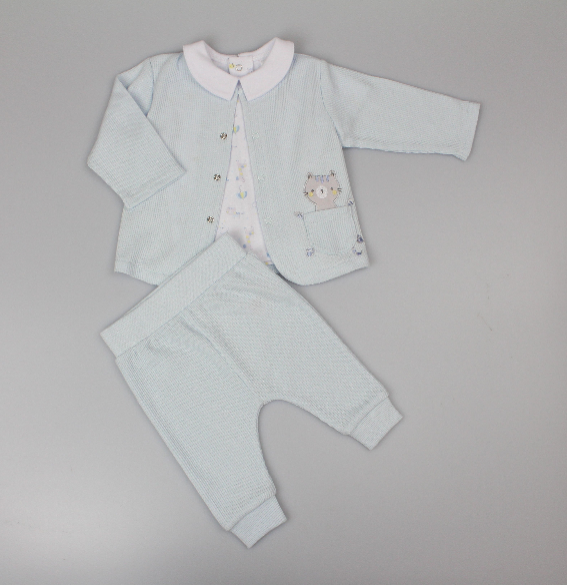 Baby Boys 3pc Set - Sky/Cat  (0-6M) (PK6) J13953