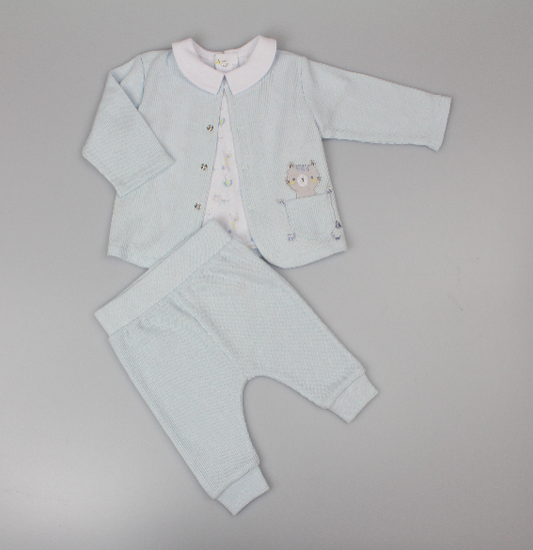 Baby Boys 3pc Set - Sky/Cat  (0-6M) (PK6) J13953