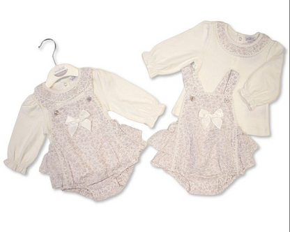 Baby Girls Jacquard 2 pcs Pinafore Set with Bow (NB-9m) (PK6)  BIS-2020-2661