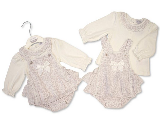 Baby Girls Jacquard 2 pcs Pinafore Set with Bow (NB-9m) (PK6)  BIS-2020-2661