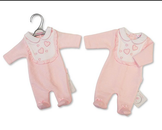 Premature Baby Girls All in One with Bib - Hearts (3-8lbs) (PK6)  PB-20-721