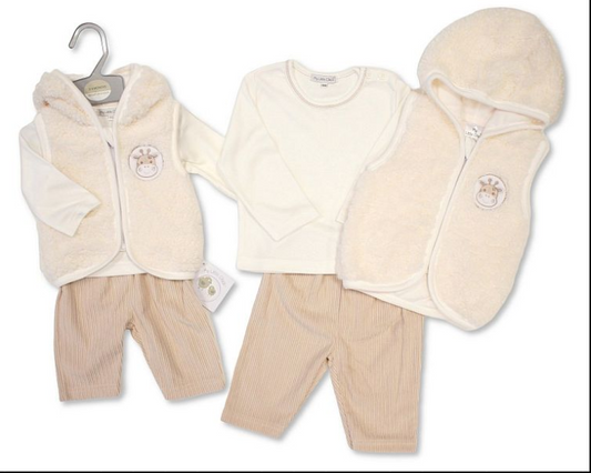 Baby 3 pcs Set with Hooded Fur Vest- Giraffe (NB-9m) (PK6)  BIS-2020-2656