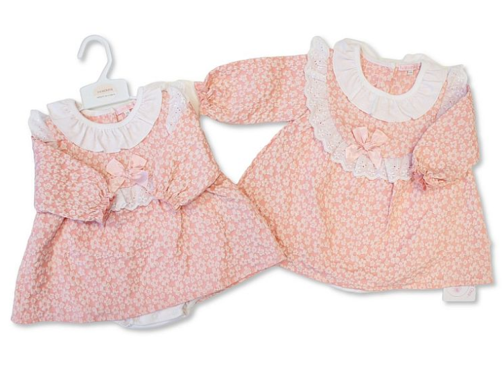 Baby Girls Dress with Lace and Bow - Flowers (NB-9m) (PK6)  BIS-2020-2630