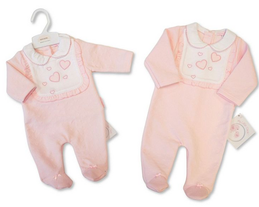Baby Girls All-In-One with Bib - Hearts (NB-6m) (PK6)  BIS-2020-2624