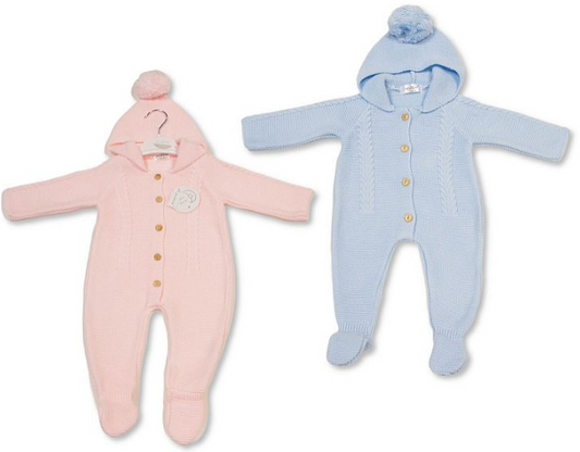 Knitted Baby All-In-One with Hood and Pompom (NB-6m) (PK6) BW-10-1235
