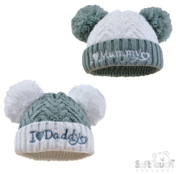 Sage Infants Turnover Hat - I Love Mummy/Daddy (NB-12) (PK6) H682-SG