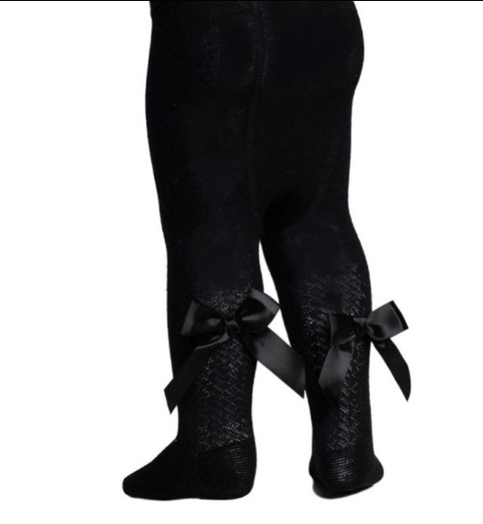 Tights W/Long Bow - Black - (NB-24 Months) T120-BLK