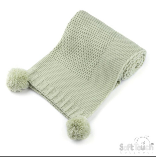 Ribbed Wrap with Pom Pom - Mint (70x100cm) (PK4) ABP712-M