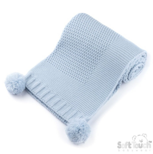 Ribbed Wrap with Pom Pom - Sky  (70x100cm) (PK4) ABP712-BB