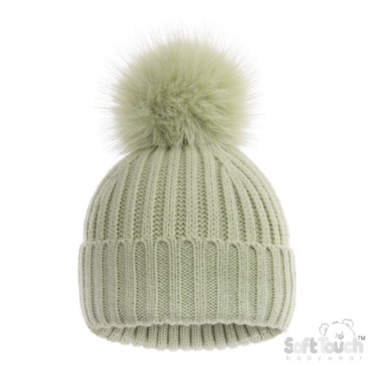 Baby Ribbed Hat with Glitter Pom Pom - Mint (NB-12m) (PK6) H712-M