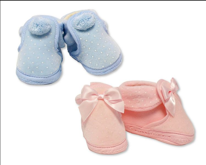 Baby Booties with Flap Over and Bows/Pompoms (0-6m) (PK8) BSS-116-386