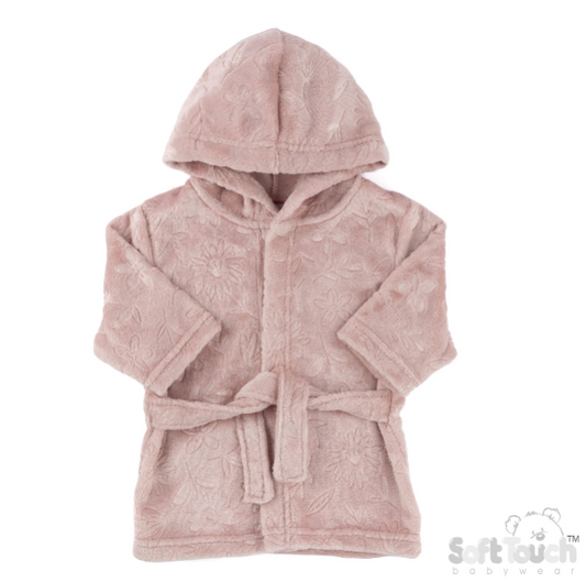 Embossed Hooded Robe - Dusty Pink/Floral (6-12m) (PK4) FBR305DP