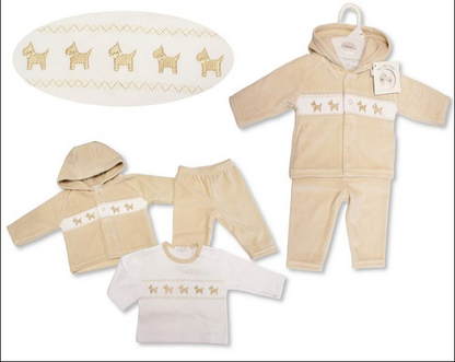 Baby Velour 3 pcs Set with Smocking - Puppy (NB-6m) (PK6) BW-13-416