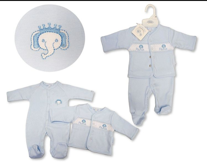 Baby Boys Velour 2 pcs Set with Smocking - Prince (NB-6m) (PK6) BW-13-406
