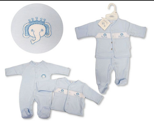 Baby Boys Velour 2 pcs Set with Smocking - Prince (NB-6m) (PK6) BW-13-406