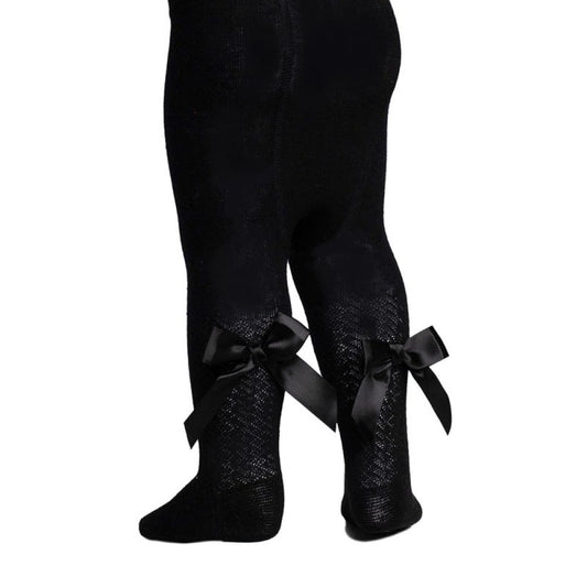 Tights W/Long Bow - Black - (NB-24 Months) T120-BLK