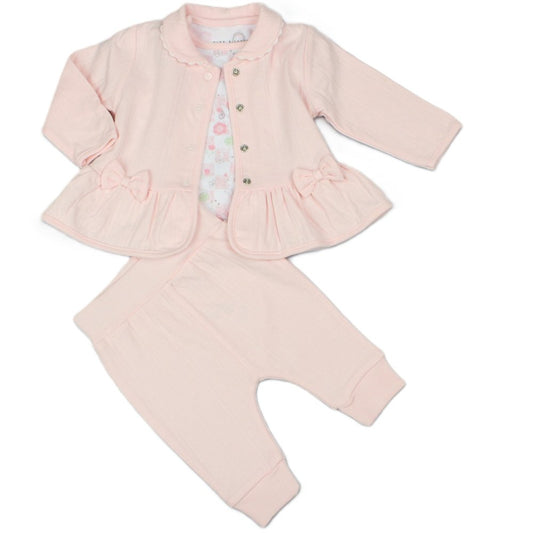 Baby Girls Waffle Fabric 3 Piece Outfit: Jacket, S/S top & Pant (M14268)