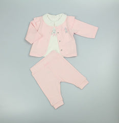 Baby Girls 3pc Waffle Jacket Trouser Set - Floral Woodland (PK6) (0-9m) N14762