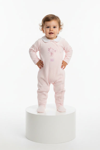 Baby Velour All in One - Pink/Floral/Collar (0-9M) (PK6) M15970