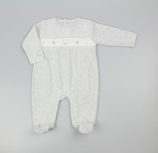 Baby Velour All in One - Grey Smocked (0-9M) (PK6) M15973