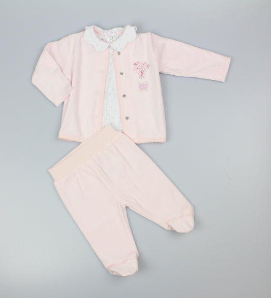 Baby Girls Velour 3pc Embossed Set - Pink/Love(0-9M) (PK6) M15972
